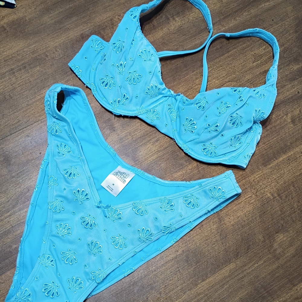 Wild Fable Light Blue Embroidered Bikini